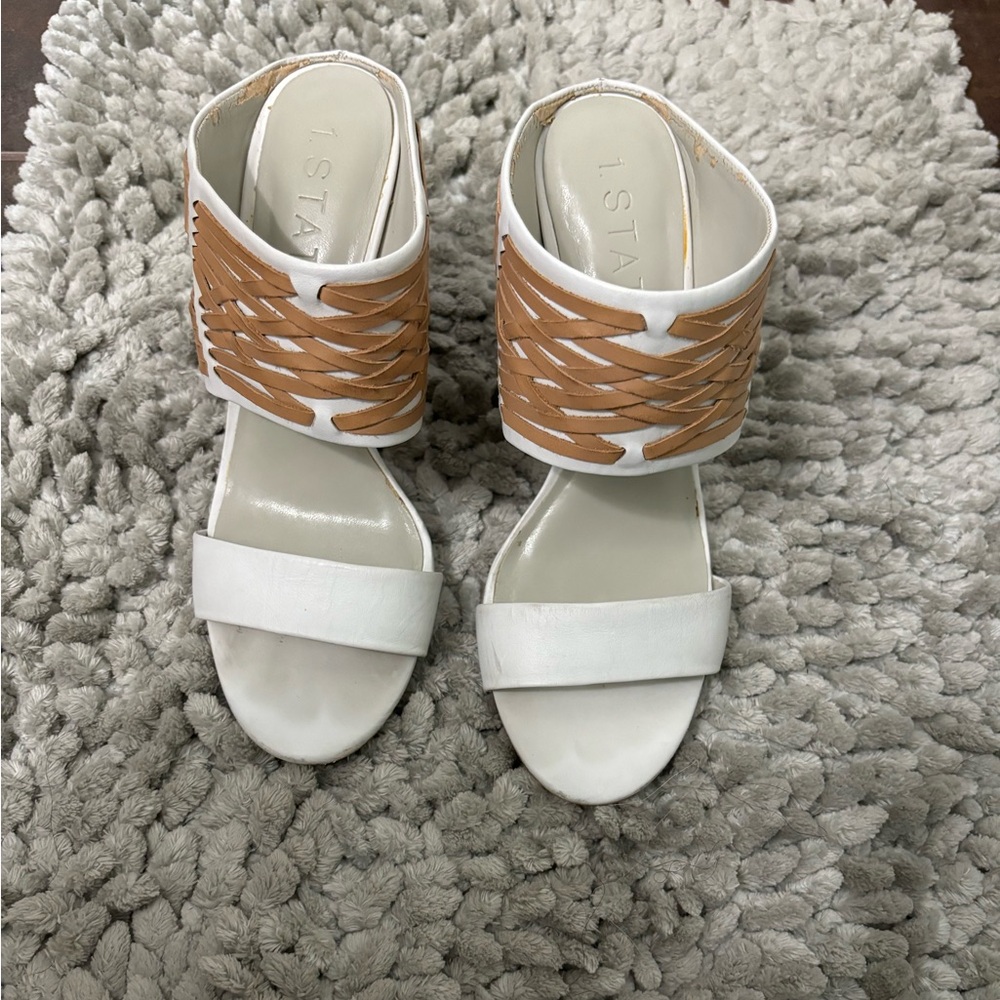 1. State Rexana slide sandals. White and Brown. Size 7 1/2.